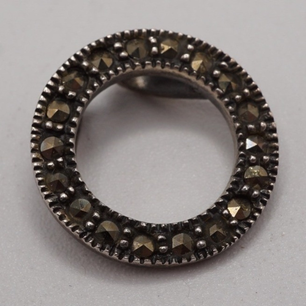 Vintage 925 Sterling Silver Marcasite Circle Pendant Eternity Round 1.78g